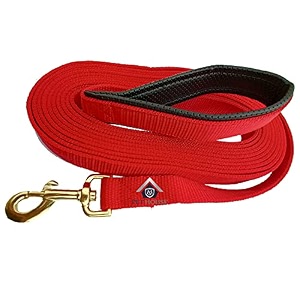 padded dog training lead 5 feet long leash for dogs 1 inch wide by 5 ft long red color