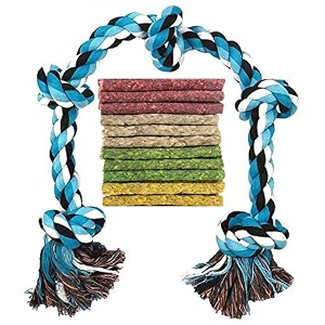 ms petcare cotton rope dog chew toy for medium to adult dogs with 5 chew knots 28 inch long - blue color xxl