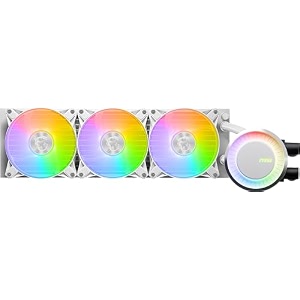 msi mag coreliquid e360 white - aio rgb cpu liquid cooler - 360mm radiator - 3 x 120mm argb pwn fans