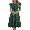 MSLG Women's Fit and Flare Ruffle Short Sleeves Dresses Work V-Back Cocktail Semi Formal A Line Dress with Pockets 842