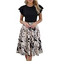 MSLG Women's Fit and Flare Ruffle Short Sleeves Dresses Work V-Back Cocktail Semi Formal A Line Dress with Pockets 842
