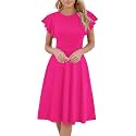 MSLG Women's Fit and Flare Ruffle Short Sleeves Dresses Work V-Back Cocktail Semi Formal A Line Dress with Pockets 842