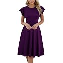 MSLG Women's Fit and Flare Ruffle Short Sleeves Dresses Work V-Back Cocktail Semi Formal A Line Dress with Pockets 842