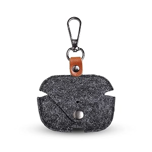 mstick stylish soft felt design protective case wireless charging supported anti lost cover with key chain for airpods pro grey