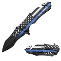 MTECH USA Folding Pocket Knife, Blue Line American Flag, Law enforcement Police, 8.5 Inch Overall