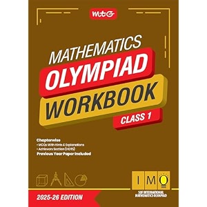 mtg international mathematics olympiad imo workbook class 1 - chapterwise previous year solved paper amp achievers section - sof olympiad books for 2025-26 exam