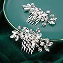 MTLEE 2 Pcs Bridal Hair Comb Silver Rhinestone Crystal Wedding Side
