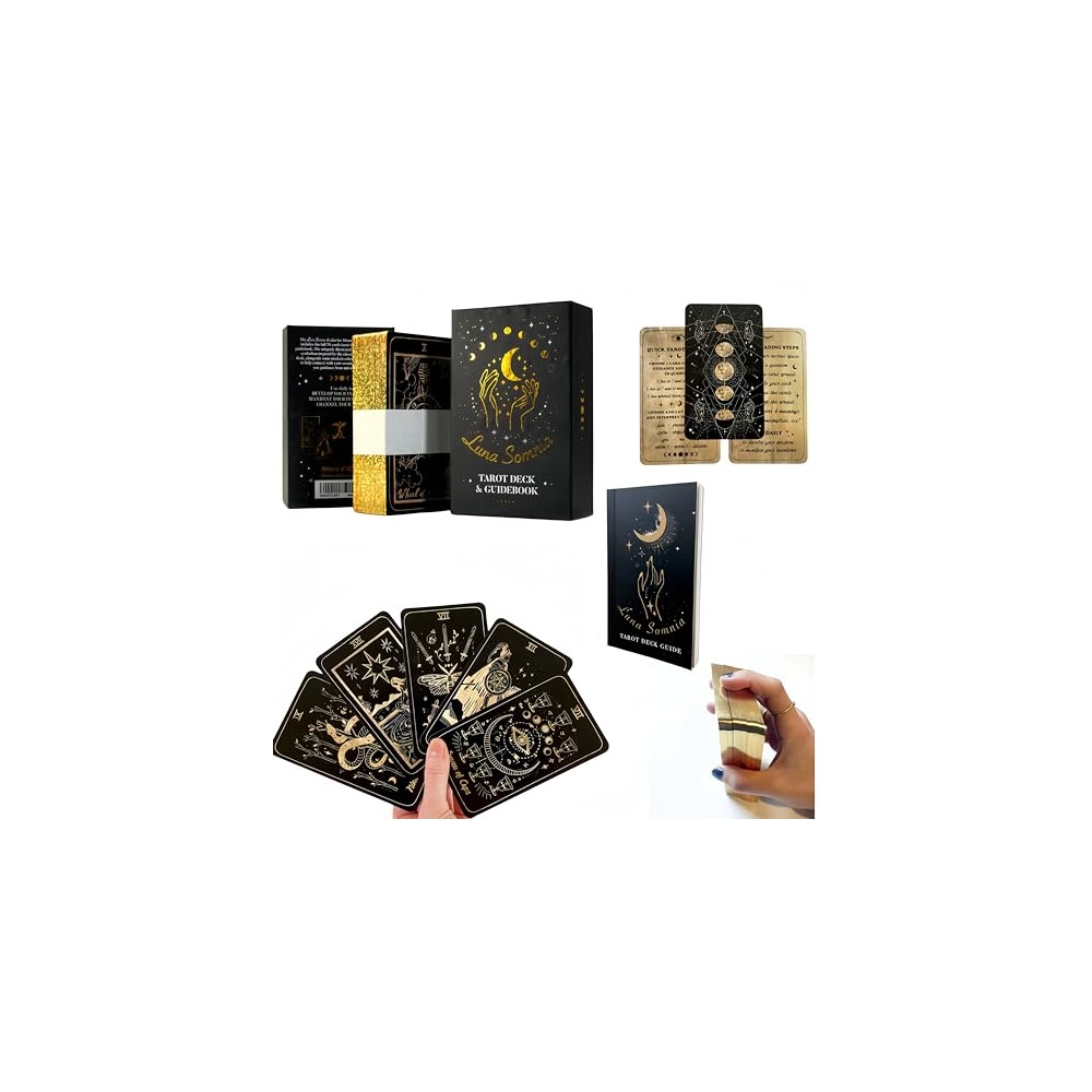 MTRoyaldia Gold Foil Tarot Deck with Guidebook & Box - 78 Cards for ...