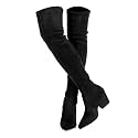Mtzyoa Thigh High Block Heel Boot Women Pointed Toe Stretch Over The Knee Boots