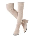 Mtzyoa Thigh High Block Heel Boot Women Pointed Toe Stretch Over The Knee Boots