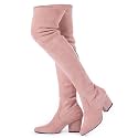 Mtzyoa Thigh High Block Heel Boot Women Pointed Toe Stretch Over The Knee Boots