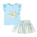 Mud Kingdom Girls Skirt Set 2 Piece Outfits Cute Cartoon Floral Summer Holiday