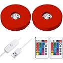 Mudder 2 Pcs Light LED Base, Wood LED Display Base for Glass Art Decor, Red