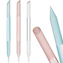 Mudder 3 Pcs Glass Cuticle Pusher Nail File Dual, Pink, Blue, Transparent