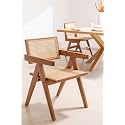 The Muebles Solid Wood Rattan Armrest Chair Vintage Retro Comfortable Chair for Living Room/Kitchen/Balcony/Garden, Natural Wood, (52D x 52W x 78H Centimeters)