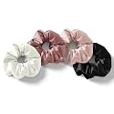 Hair Satin Scrunchies Pack of 4 Multicolor Silk Scrunchies Set for Hairs, Perfect Hair Band, Ponytail and Hair Ties Accessories for Girls, Women and Kids (White, Rosegold, Dark Pink and Black)
