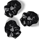 Luxury Satin Scrunchies for Women and girls | Black Scrunchies | Anti hair breakage, Quality Tie Elastic (Black)