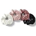 Satin Hair Scrunchies Ties Bands for Women and Girls (White, Light Pink, Rose and Black) Pack of 4