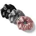 Silk Satin Hair Scrunchies Ties Pack of 3 for Women and Girls (Grey, Pink and Black)