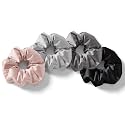 Silk Satin Hair Scrunchies for Women and Girls Ties Bands Multicolour Pack of 4 (Pink, Silver, Grey and Black)