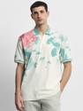 MUFTI Abstract Men Polo Neck Blue T-Shirt