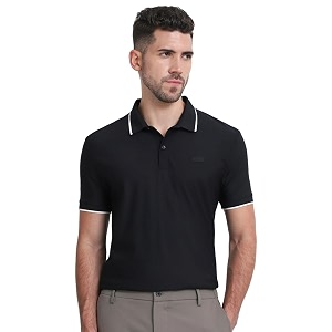 MUFTI Black Solid Polo T Shirt