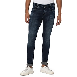MUFTI Mens Blue Black Skinny Fit Stretch