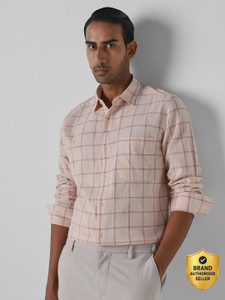 MUFTI Men Checkered Casual Beige Shirt