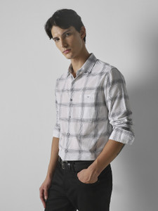 MUFTI Men Checkered Casual Grey Shirt