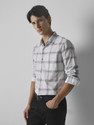 MUFTI Men Checkered Casual Grey Shirt