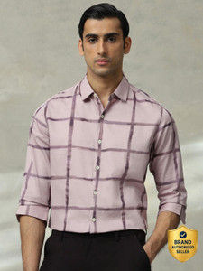 MUFTI Men Checkered Casual Purple Shirt