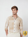 MUFTI Men Checkered Casual White Beige Shirt