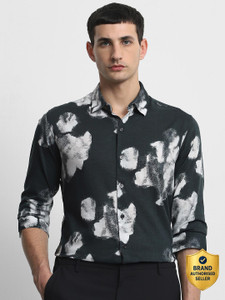 MUFTI Men Printed Casual Dark Green Shirt