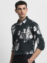 MUFTI Men Printed Casual Dark Green Shirt