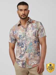 MUFTI Men Printed Casual Pink Shirt