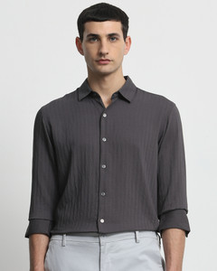 MUFTI Men Self Design Casual Grey Shirt