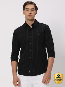mufti men slim fit striped spread collar casual shirt