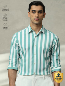MUFTI Men Striped Casual Blue White Shirt