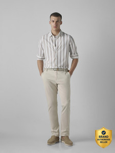 MUFTI Men Striped Casual Grey Shirt