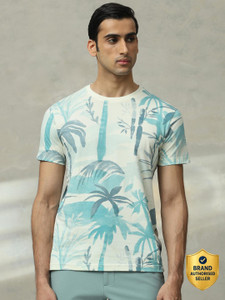 MUFTI Printed Men Round Neck Blue T-Shirt