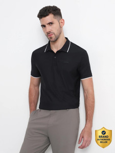 MUFTI Self Design Men Polo Neck Black