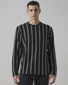 MUFTI Striped Men Crew Neck Black T-Shirt