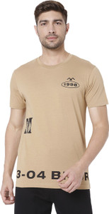 MUFTI Typography Men Round Neck Beige T-Shirt