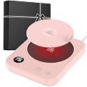 Mug Warmer, 3 Temp Options Coffee Mug Warmer,2-12H Timer Auto Shut Off Coffee Warmer for Desk with Anti-Scald Silicone, Splash-Proof Mug Warmer for Desk, Portable Coffee Cup Warmer Pink