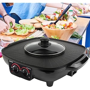 electric hot pot and smokeless grill with temperature controlkorean bbq shabu shabu hot pot  2 in 1 hot pot and grill  bbq grill for simmer boil fry roast square