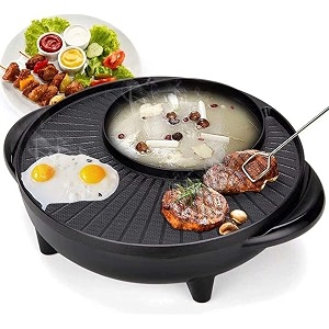 electric hot pot and smokeless grill with temperature controlkorean bbq shabu shabu hot pot  2 in 1 hot pot and grill  bbq grill for simmer boil fry roast round