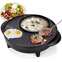 Electric Hot Pot and Smokeless Grill with Temperature Control,Korean BBQ shabu shabu hot pot | 2 In 1 Hot Pot And Grill | BBQ Grill for Simmer Boil Fry Roast (Round)