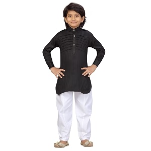 muhuratam boy39s cotton shirt tunic kurta pyjama set ps-jk-102_black-white_12-18 months