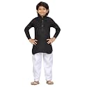 MUHURATAM Boy's Cotton Shirt Tunic Kurta Pyjama Set (PS-JK-102_Black-White_12-18 Months)