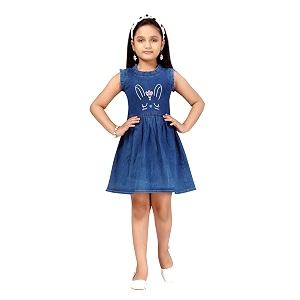 MUHURATAM Girls Denim Skater Knee-Length Dress
